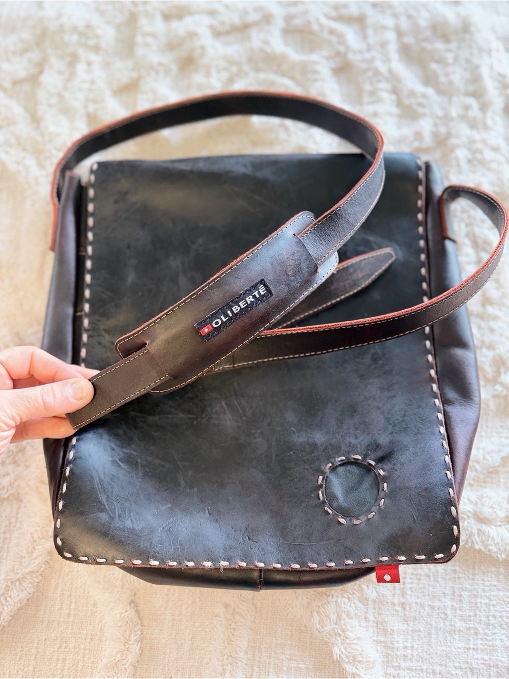 Oliberté Black Leather Messenger Crossbody Bag Handcrafted Distressed